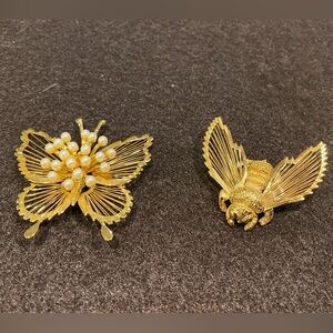Vintage Monet Butterfly and Bee Brooch Set